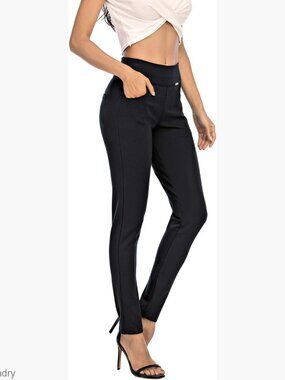 Stretch Slim Fit High Waist Pull On Dress Pants with Pockets for Work